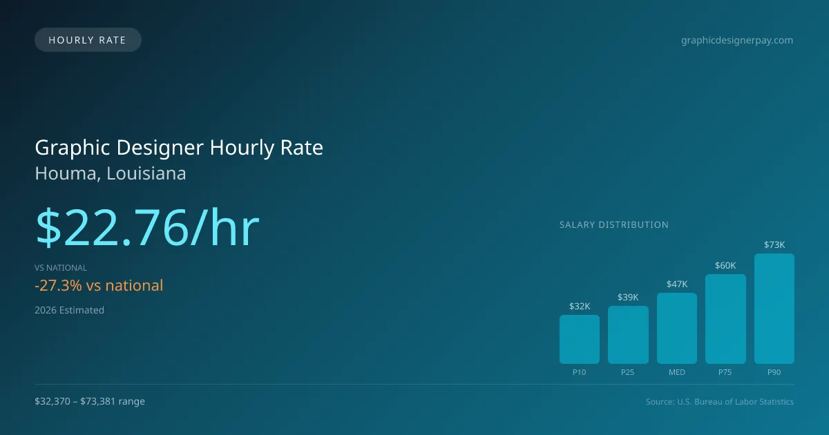 Graphic Designer Hourly Rate in Houma, LA — 2026 est., based on 2025 BLS
