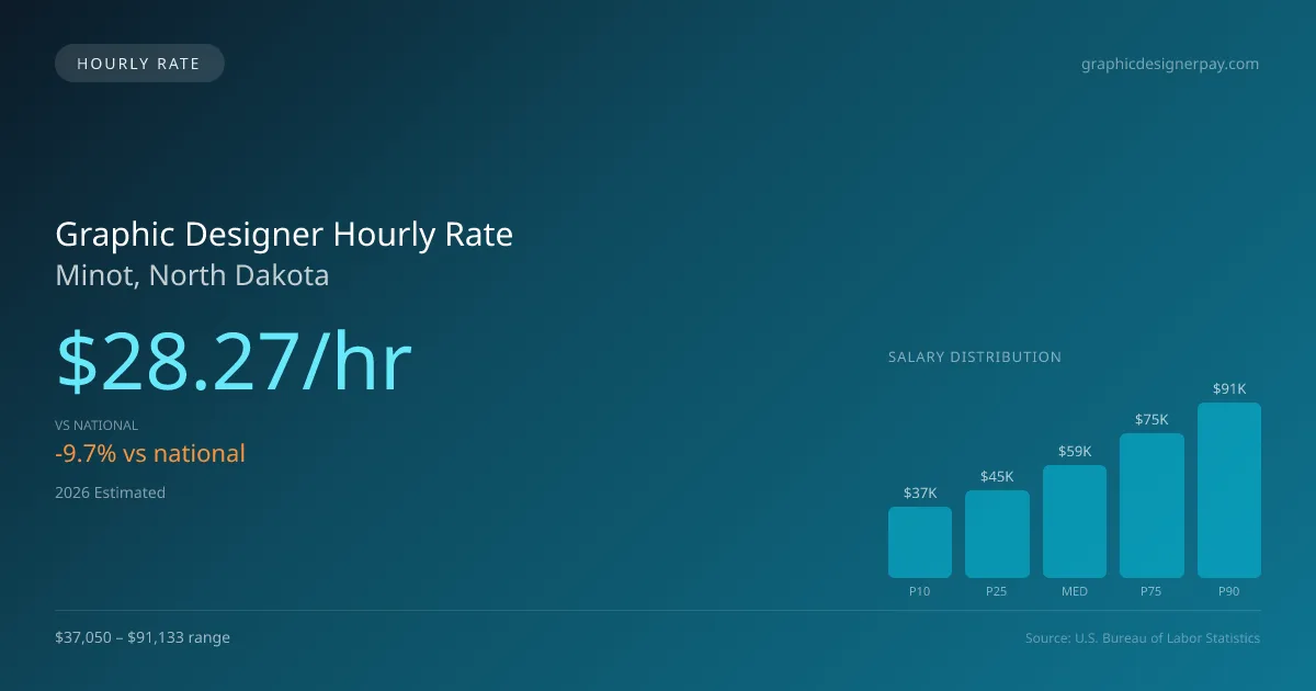 Graphic Designer Hourly Rate in Minot, ND — 2026 est., based on 2025 BLS